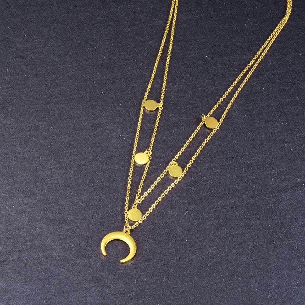 Crescent Moon & Heart Asterism Gold Necklace - ZA-Zola
