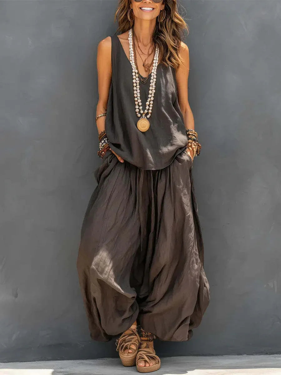Cotton Linen Sleeveless Casual Set | Holiday Wear