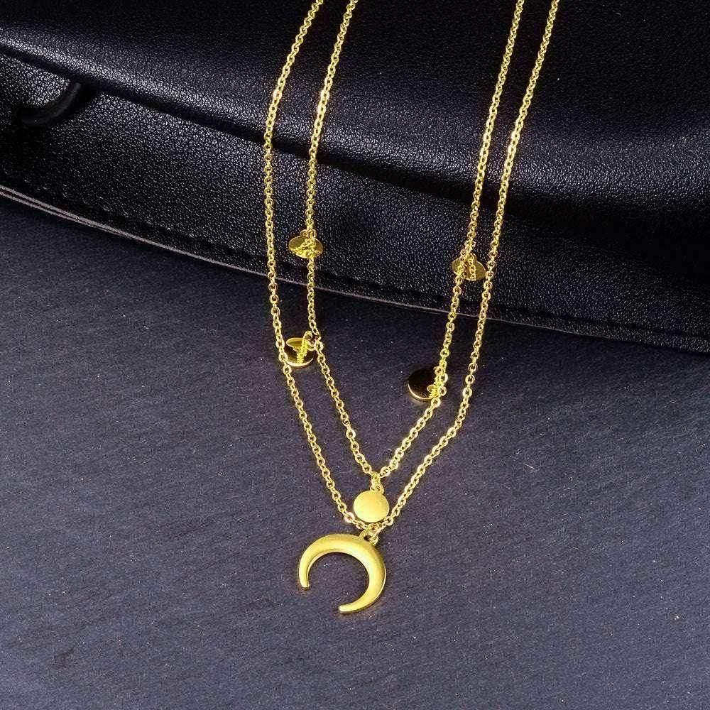 Crescent Moon & Heart Asterism Gold Necklace - ZA-Zola