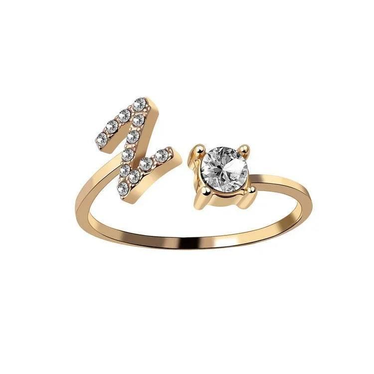 Adjustable A–Z Initial Ring for Women with Zircon - ZA-Zola