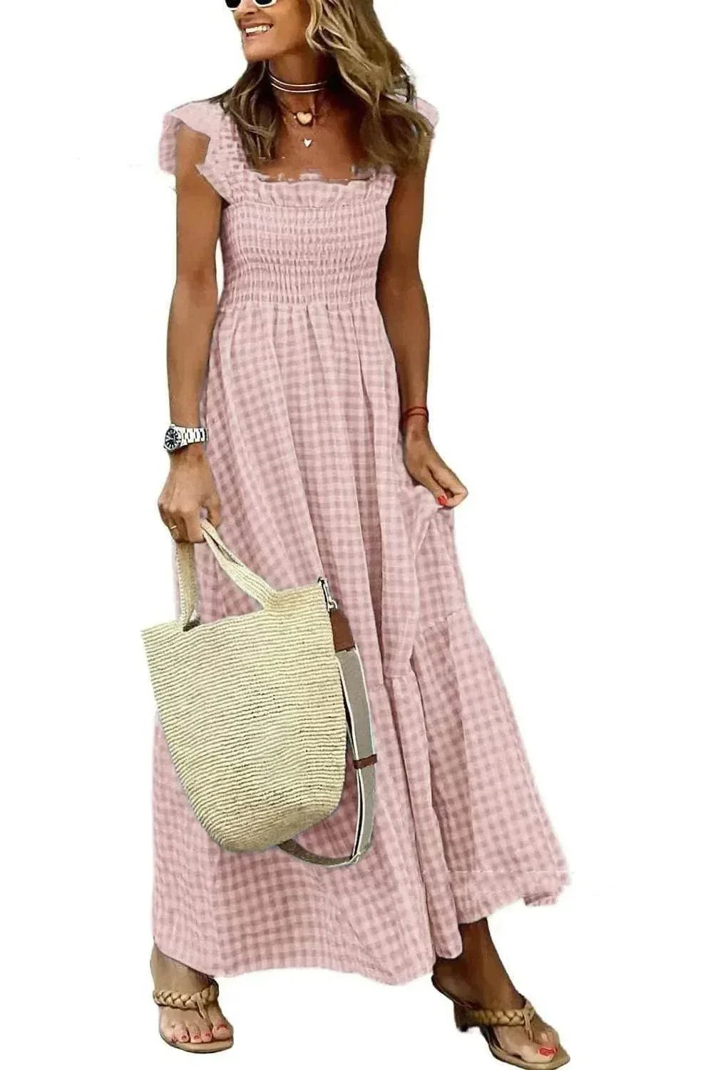 Plaid Pleated A-Line Ruffle Dress – Summer Swing - ZA-Zola
