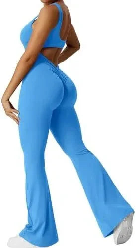 Women Sleeveless Flare Yoga Jumpsuit Long Pants Fitness Wear - ZA-Zola