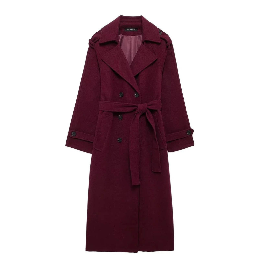Shop Retro Loose Double-Breasted Trench Coat with Belt - ZA-Zola