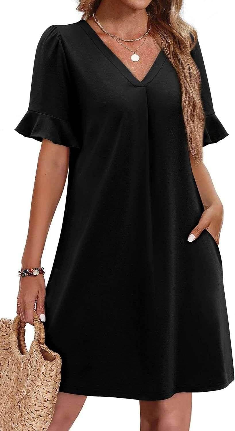 V-Neck Ruffled Vacation Dress with Pockets – Women - ZA-Zola