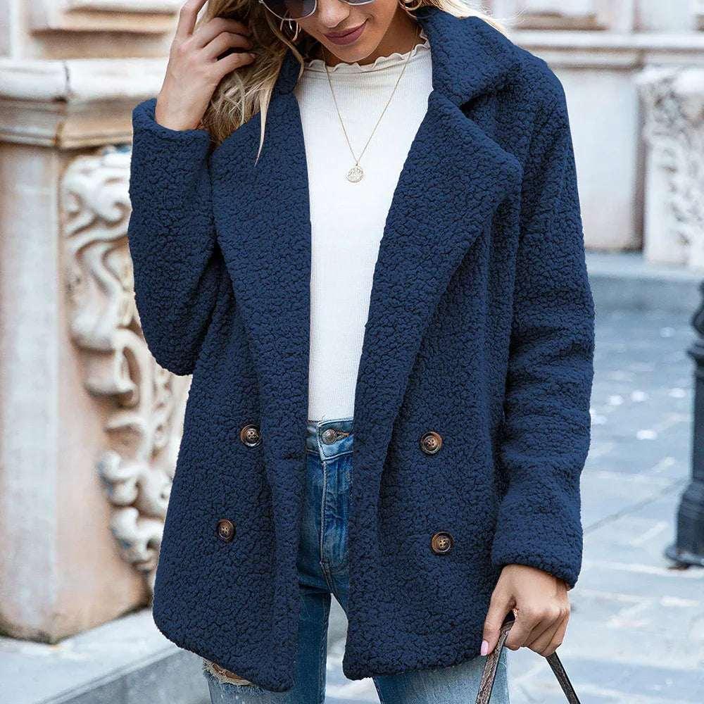 Fluffy Winter Coat for Women | Loose Lapel Button Jacket - ZA-Zola