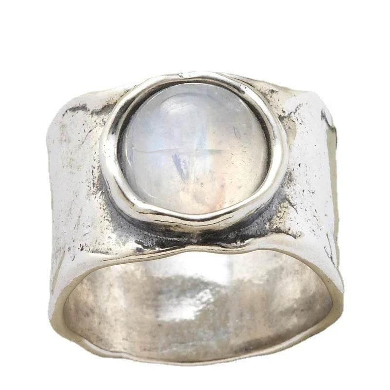 Vintage Moonstone Wide Band Ring for Men – Silver - ZA-Zola
