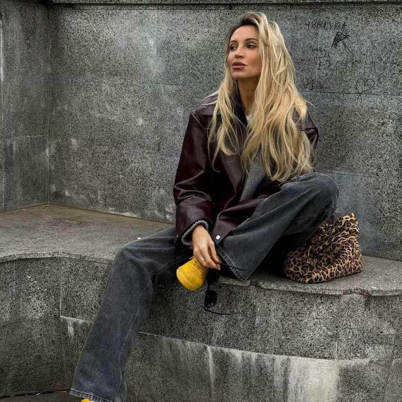 Shop Solid Color Lapel Zipper Jacket for Women | Casual Leather Coat - ZA-Zola