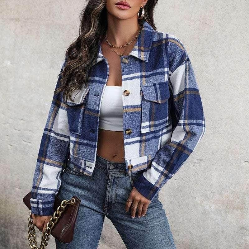 Plaid Lapel Cropped Jacket – Shop Now! - ZA-Zola