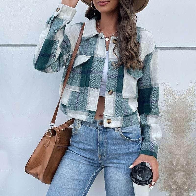 Plaid Lapel Cropped Jacket – Shop Now! - ZA-Zola