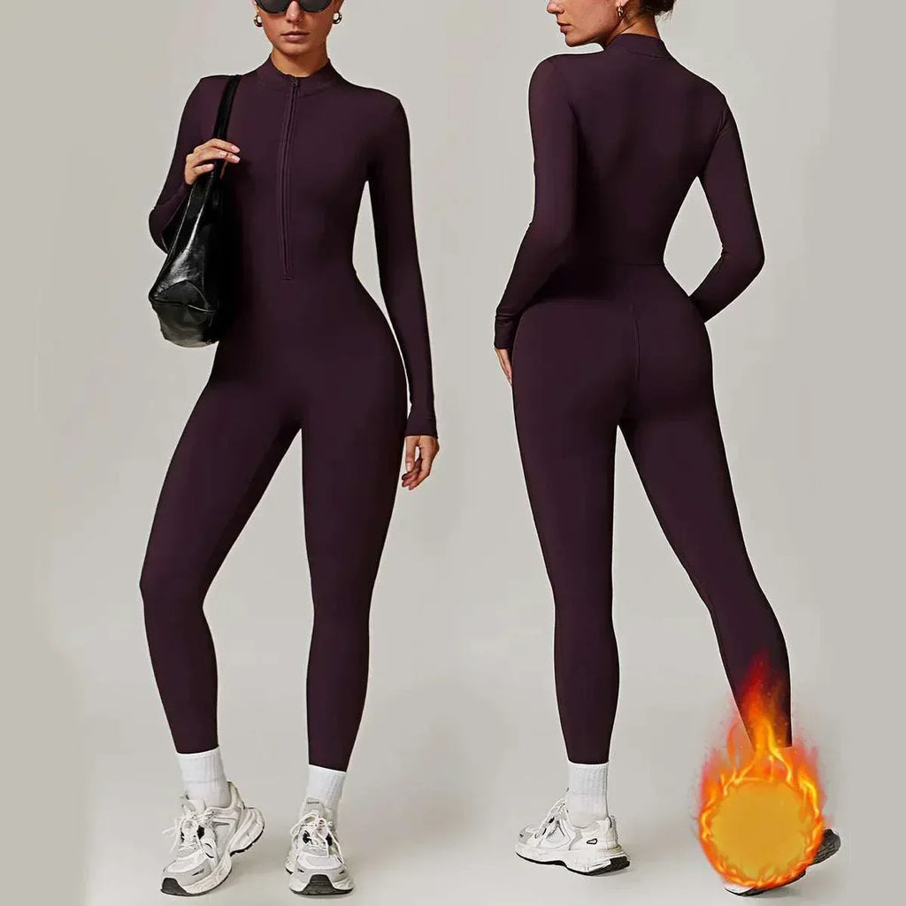 Women Warm Zipper Yoga Jumpsuit Long Sleeve Sportswear - ZA-Zola