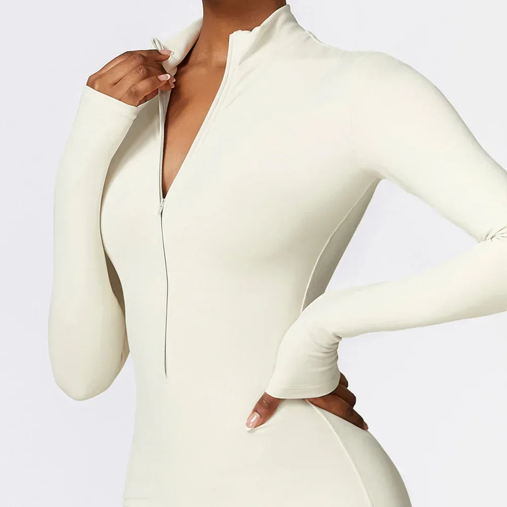 Women Warm Zipper Yoga Jumpsuit Long Sleeve Sportswear - ZA-Zola