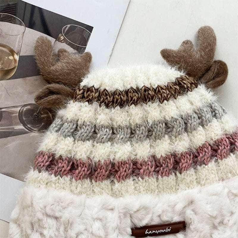 ZA-Zola Christmas Deer Antler Knit Hat - ZA-Zola