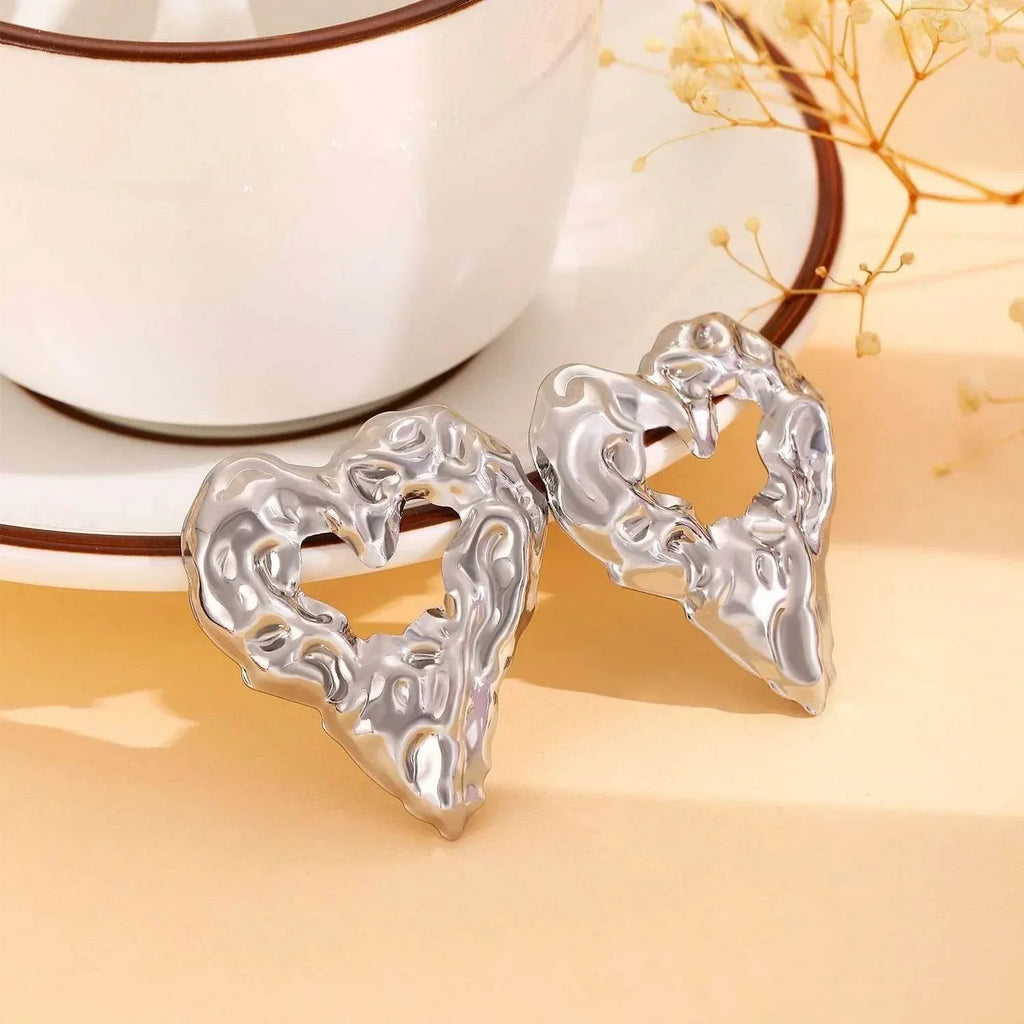 Pleated Hollow Heart Earrings - Shop Now for Love! - ZA-Zola