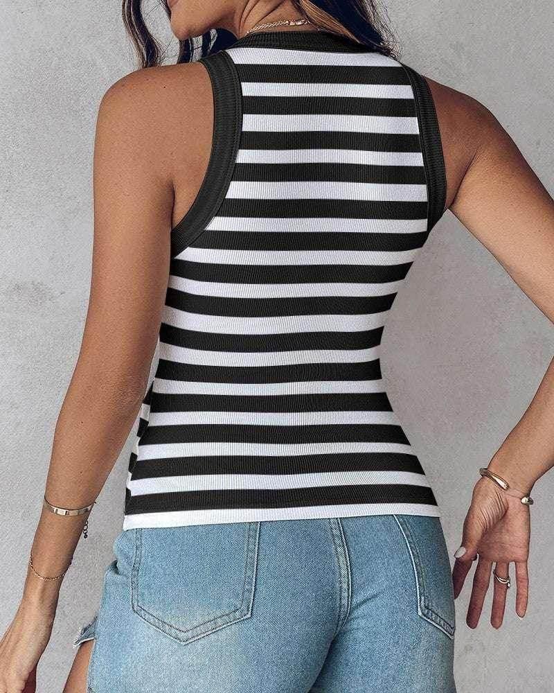 Slim Striped Cotton Vest with Built-in Bralette - ZA-Zola