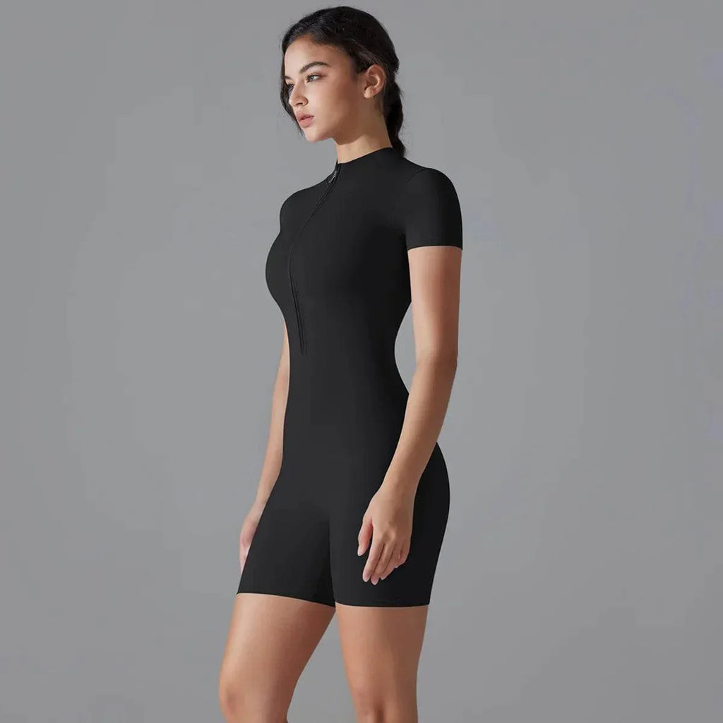 Summer Zipper Yoga Jumpsuit – Short Sleeve Bodysuit - ZA-Zola