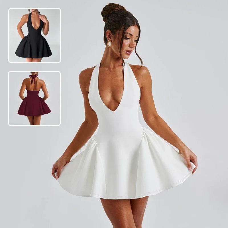 Sexy Deep V-neck Halter Dress for Party – Slim Fit - ZA-Zola