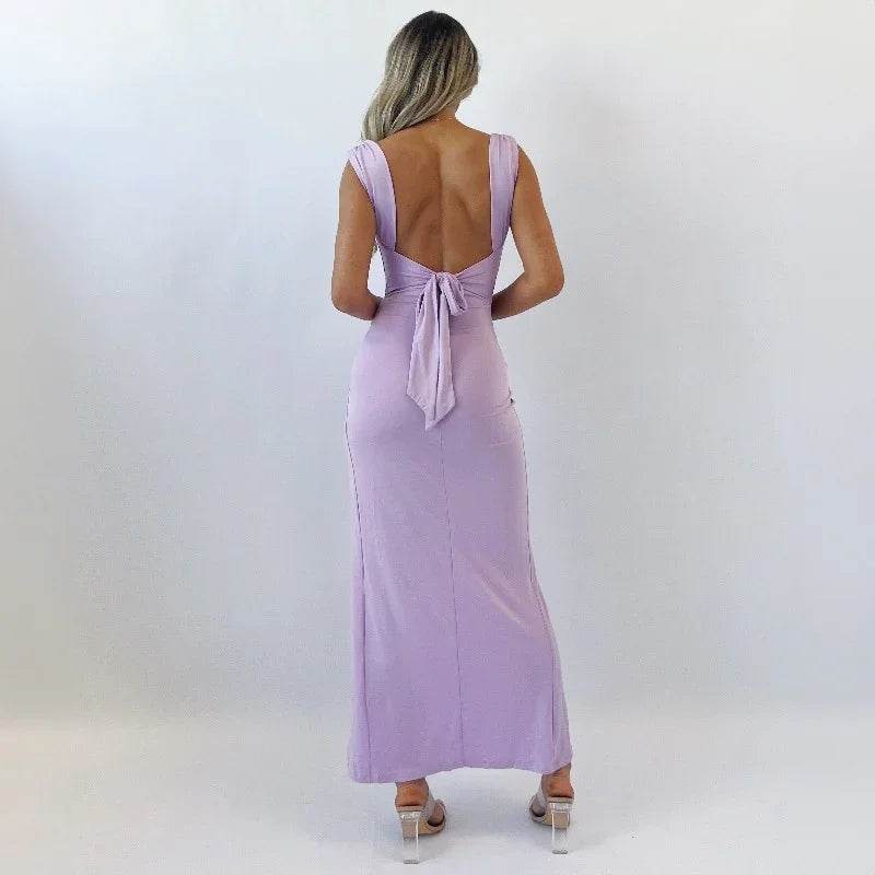 Elegant Sleeveless Slit Dress with Back Tie – Chic Look - ZA-Zola