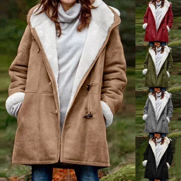Winter Button Coat Women | Warm Hooded Jacket with Pockets - ZA-Zola