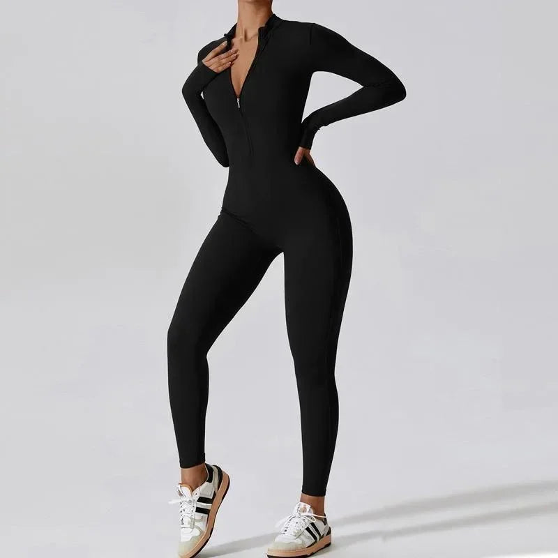 Women Yoga Jumpsuit – Seamless Zip Front Fitness Wear - ZA-Zola