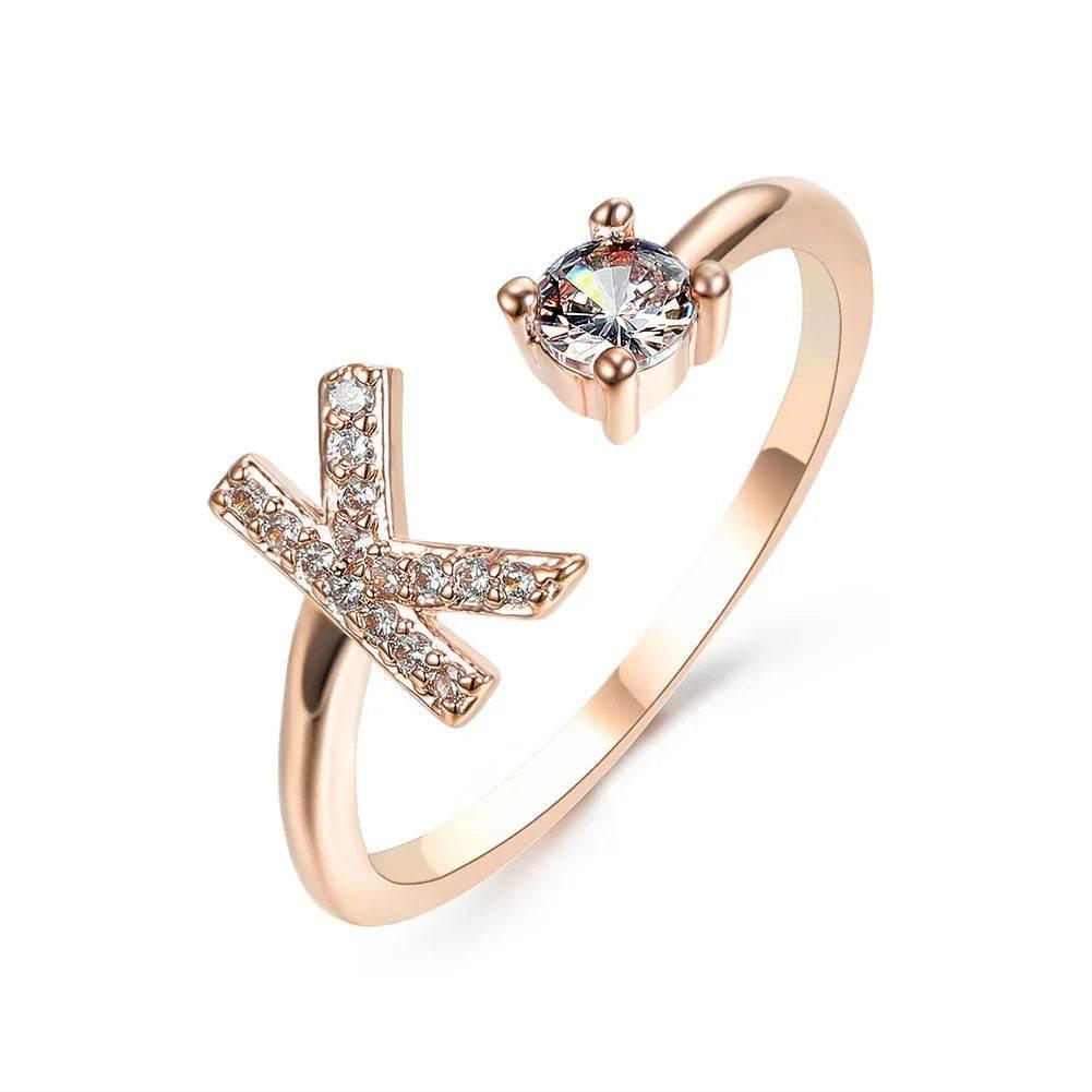Adjustable A–Z Initial Ring for Women with Zircon - ZA-Zola