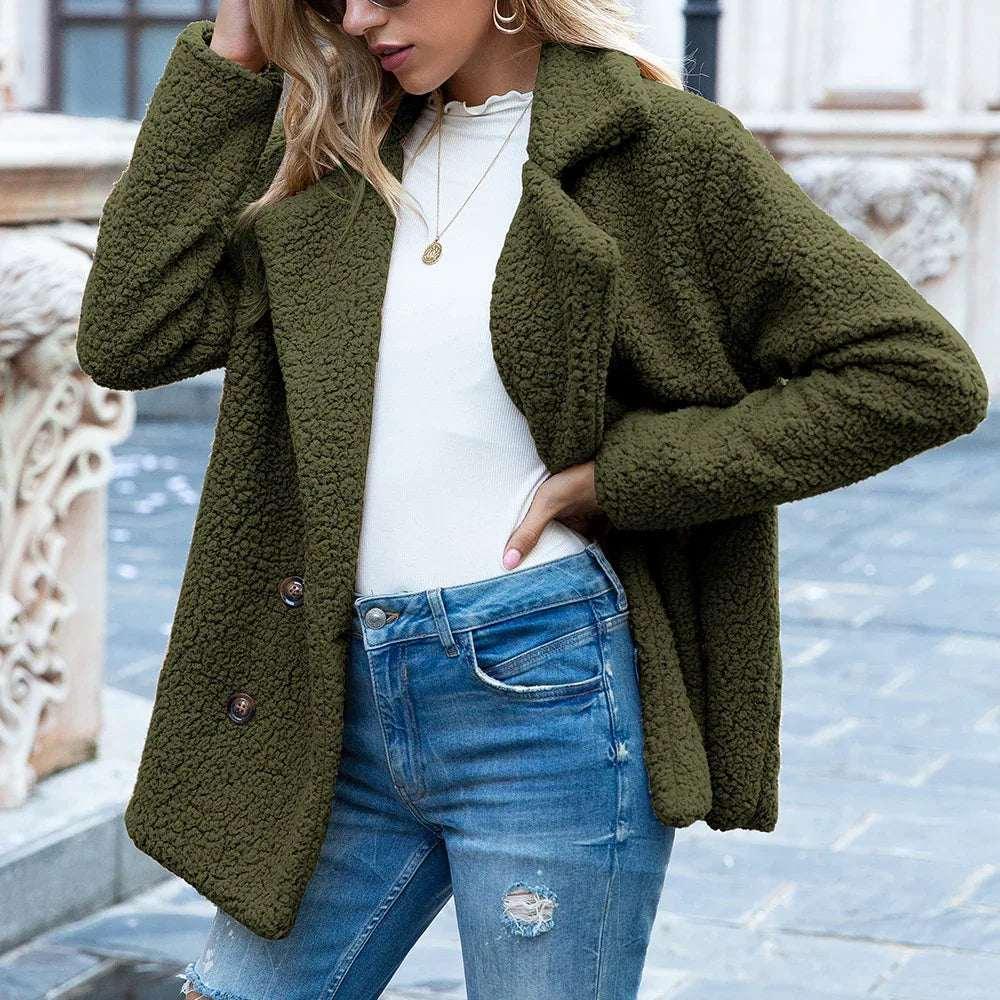Fluffy Winter Coat for Women | Loose Lapel Button Jacket - ZA-Zola