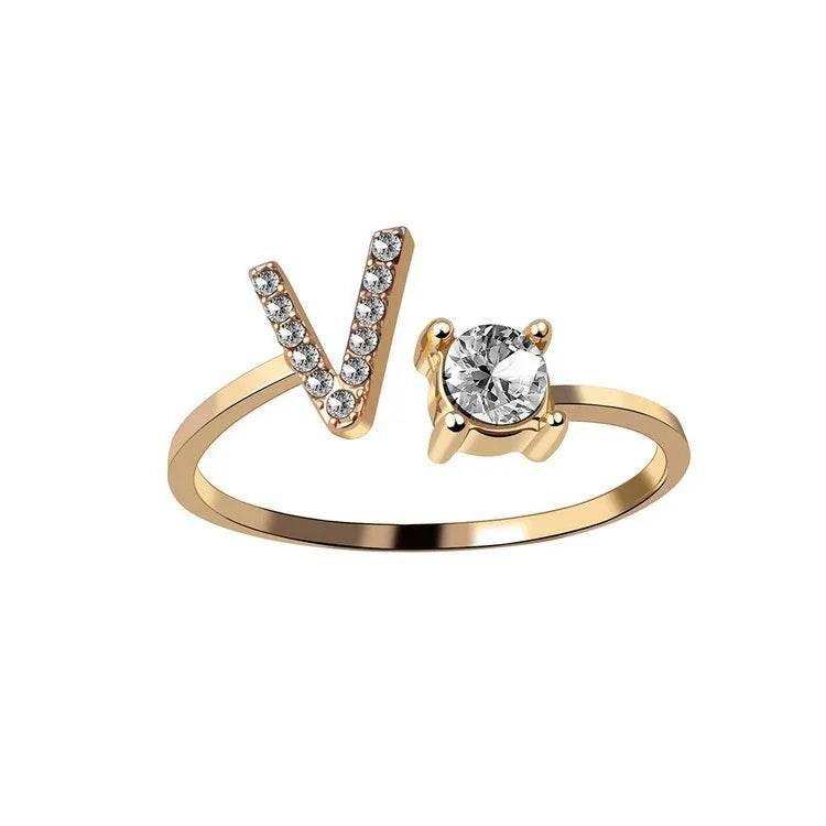 Adjustable A–Z Initial Ring for Women with Zircon - ZA-Zola