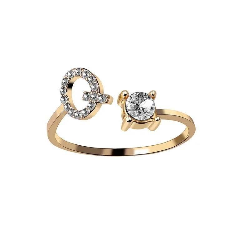 Adjustable A–Z Initial Ring for Women with Zircon - ZA-Zola