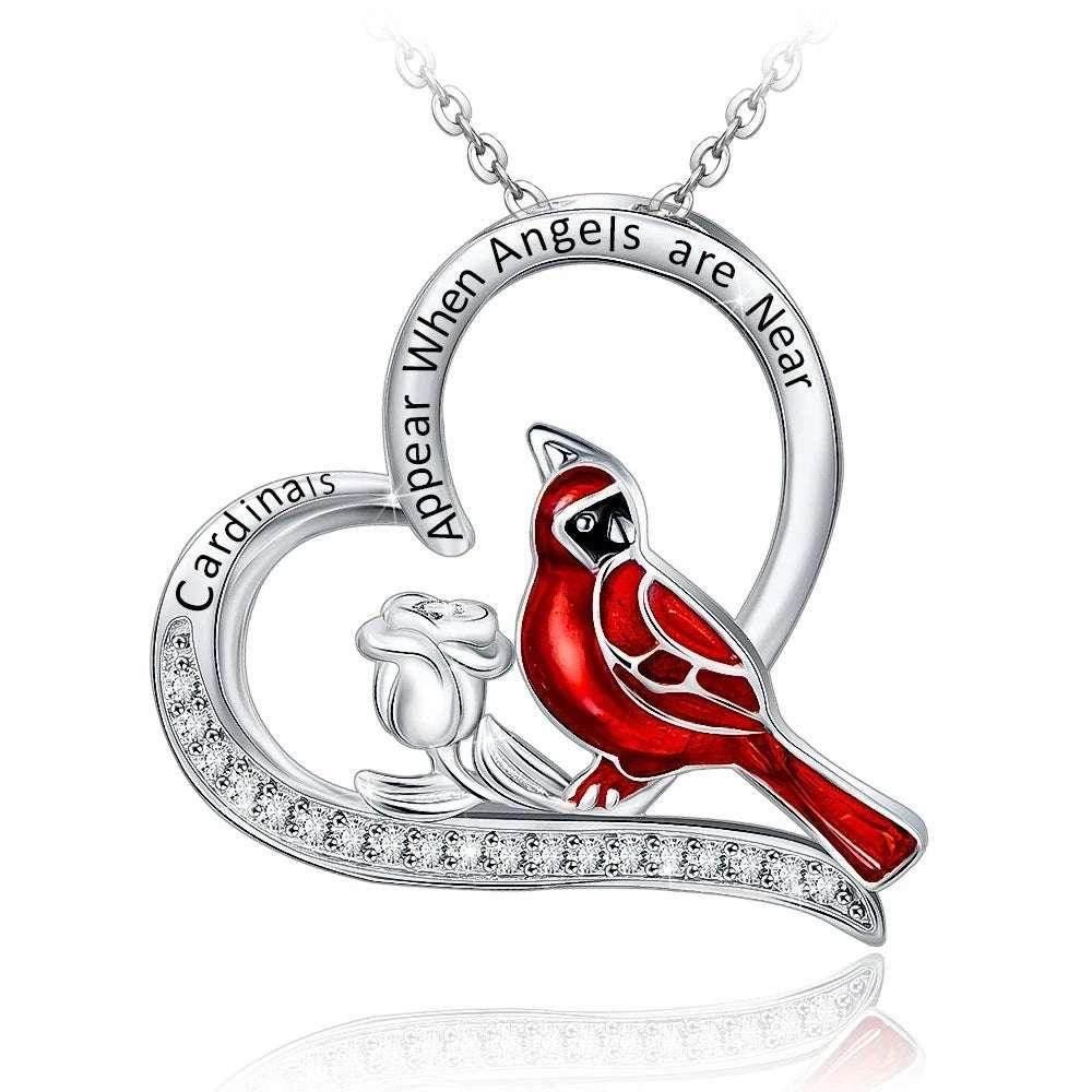 Heart Shaped Cardinal Pendant Necklace Gift - ZA-Zola