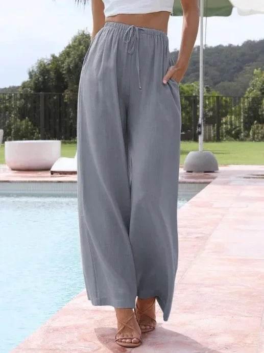 Women’s Lightweight Lace Hem Pants with Pockets - ZA-Zola