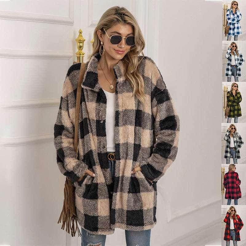 Colorblock Plaid Fleece Jacket for Women - ZA-Zola