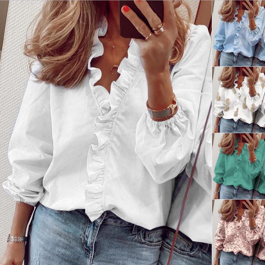 Casual Long Sleeve Ruffled Blouse Women Spring Summer