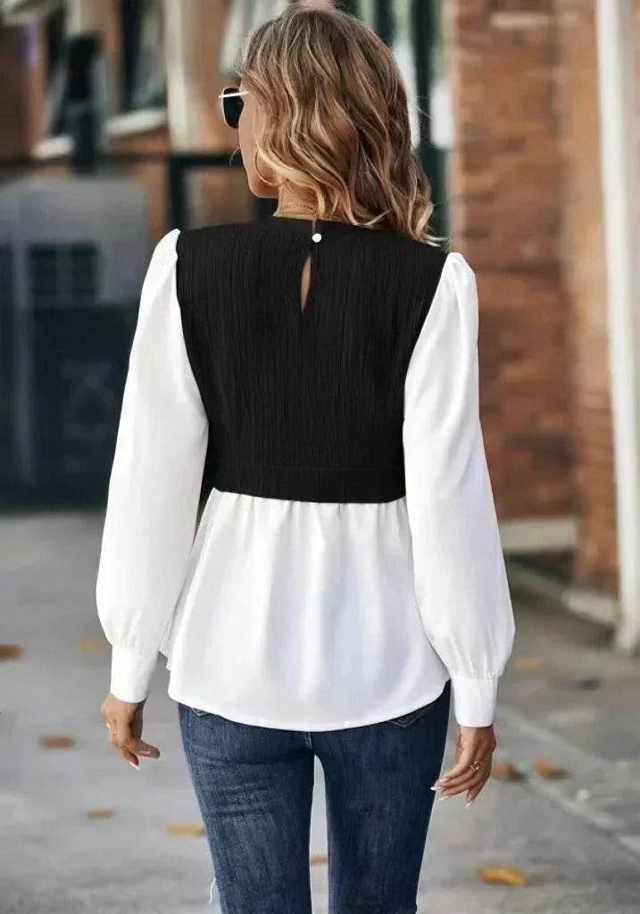Wavy Stripe Stitching Blouse for Women - ZA-Zola