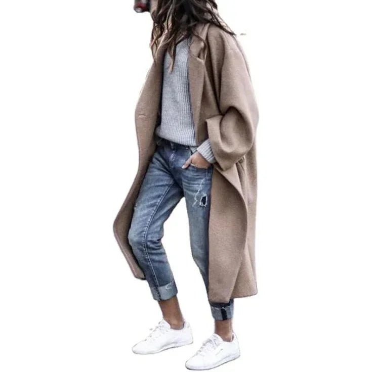 Fashion Long Lapel Coat for Women – Warm Solid Color Winter Coat - ZA-Zola