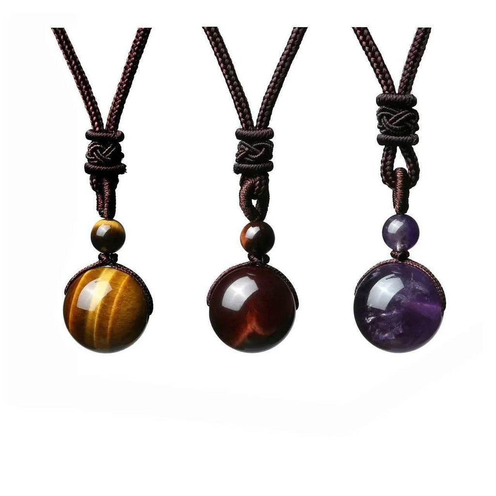 Natural Obsidian & Amethyst Pendant Necklace - ZA-Zola