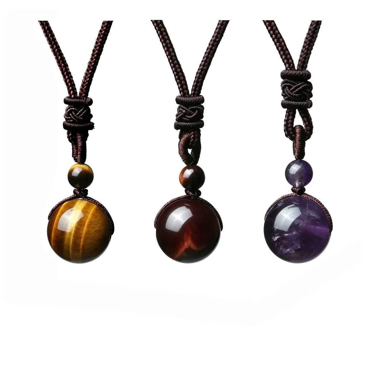 Natural Obsidian & Amethyst Pendant Necklace - ZA-Zola
