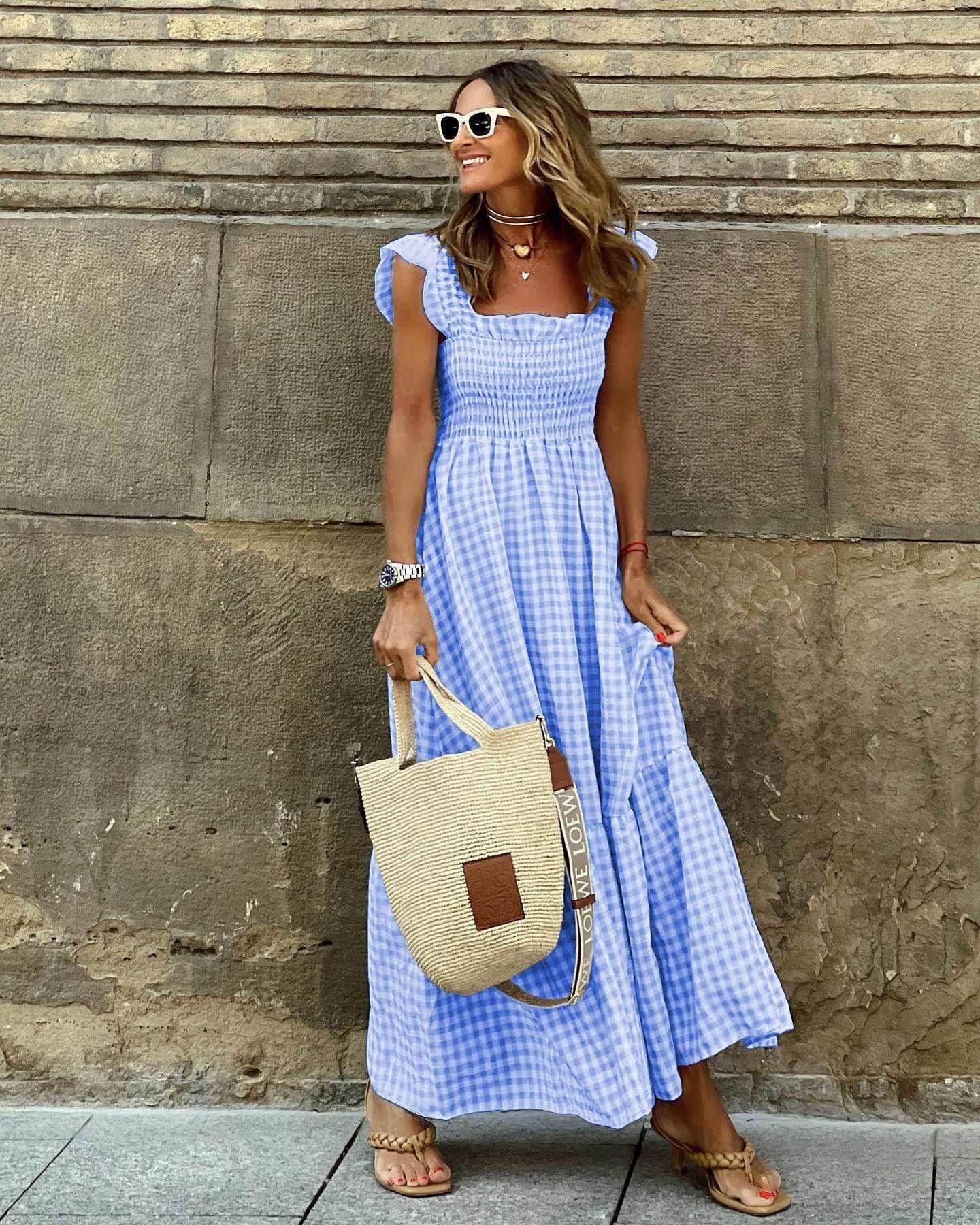 Plaid Pleated A-Line Ruffle Dress – Summer Swing - ZA-Zola