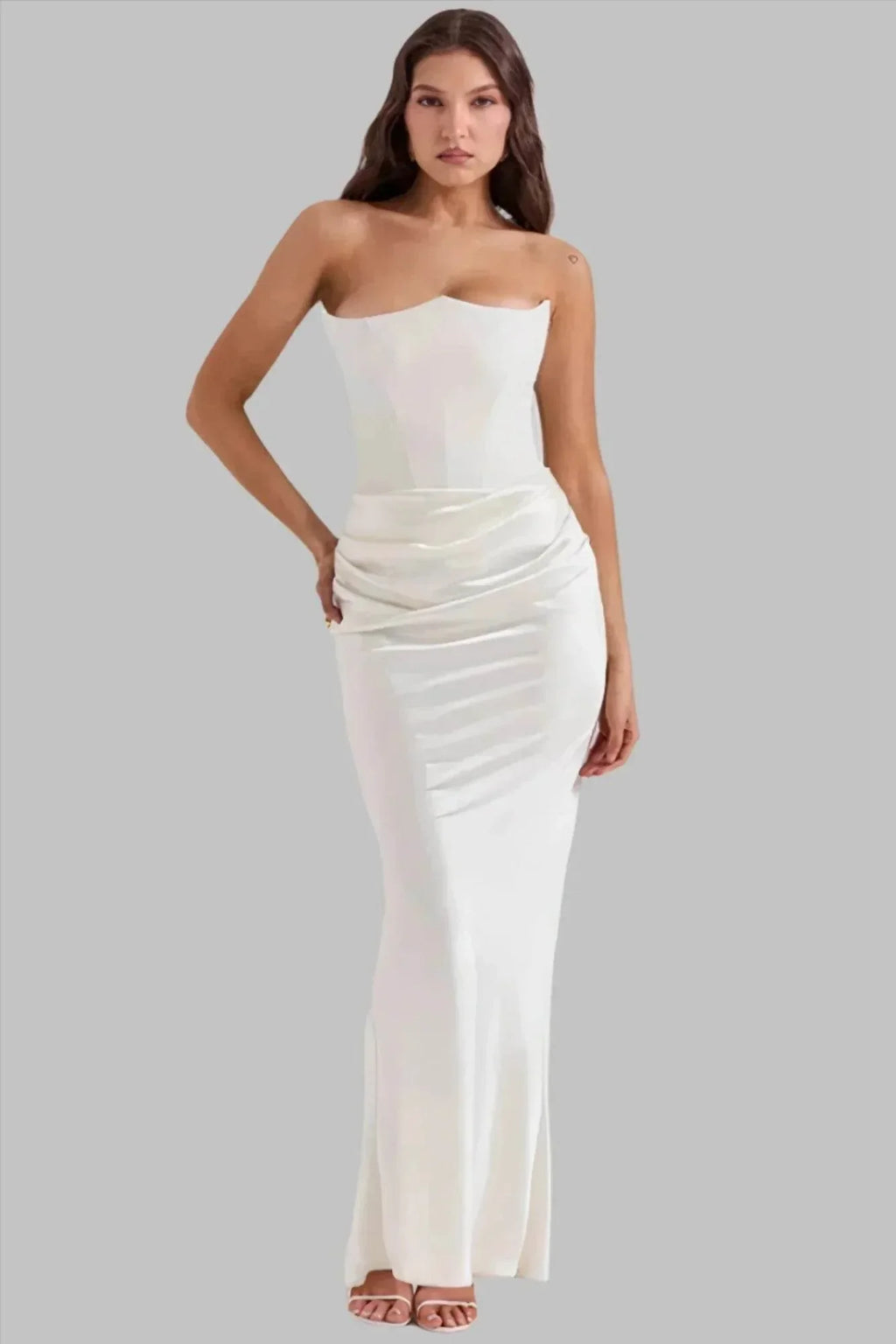 Off-Shoulder Slimming Fishbone Silk Dress – Elegant Evening Fit - ZA-Zola