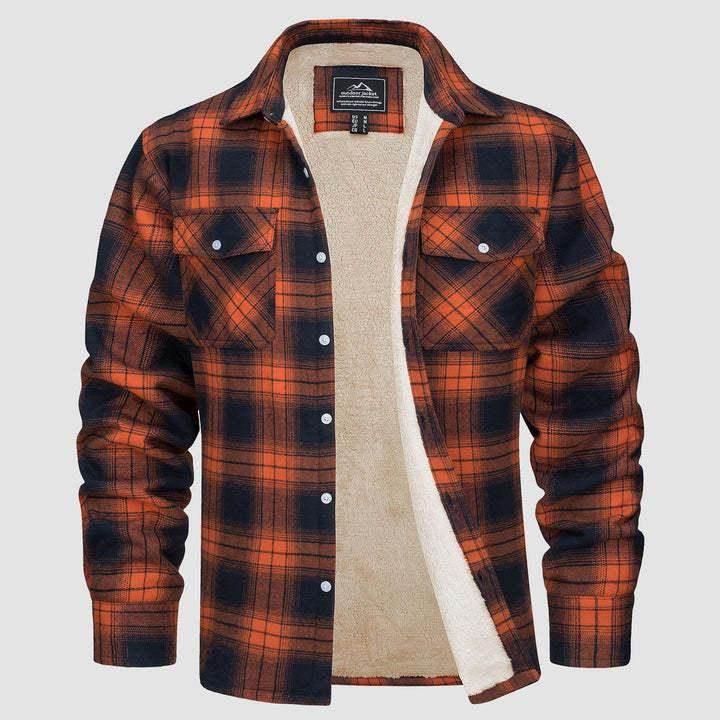 Fleece Lined Men's Plaid Jacket – Long Sleeve Lapel - ZA-Zola
