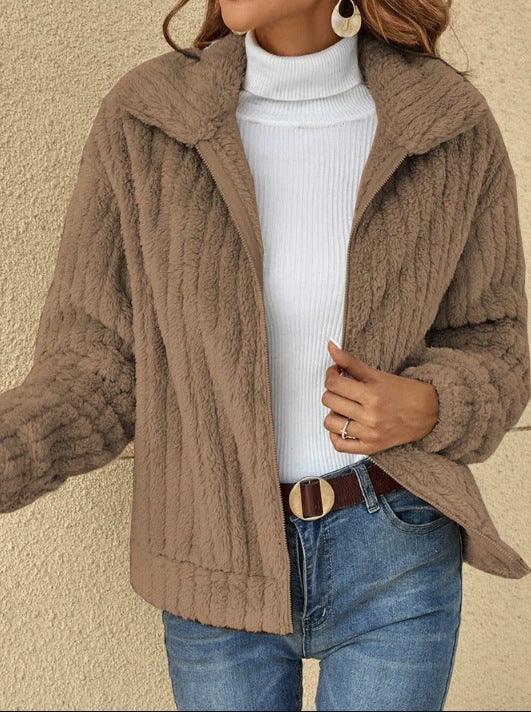 Women’s Fleece Cropped Jacket | Thick Lapel Winter Style - ZA-Zola