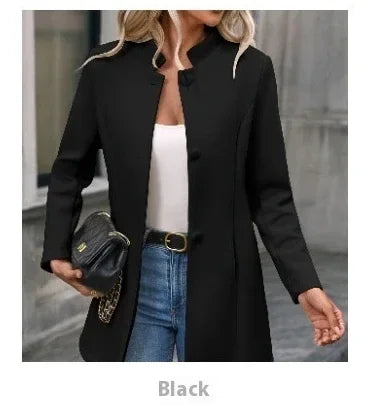 Women Slim Fit Wool Coat – Elegant Lapel Winter Style - ZA-Zola