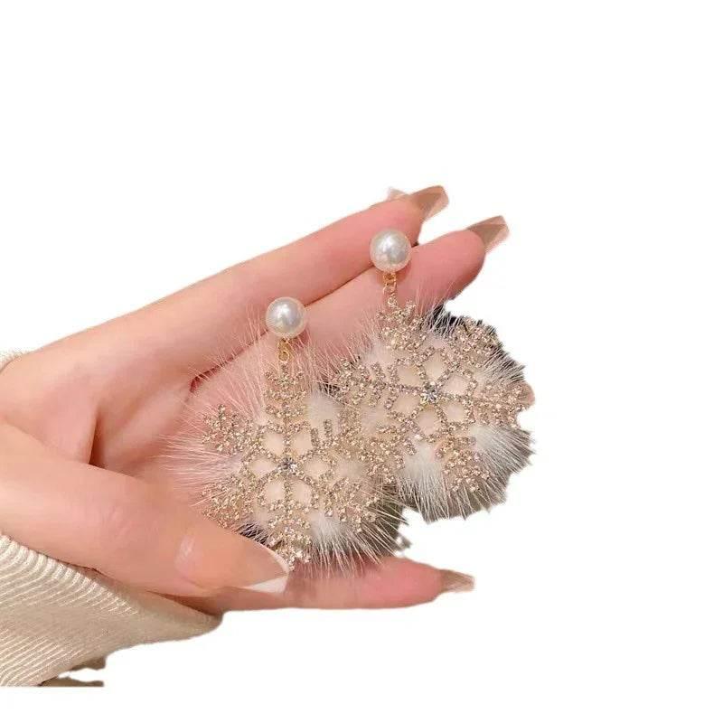 Christmas Snowflake Earrings – Zircon & Pearl Festive Jewelry - ZA-Zola