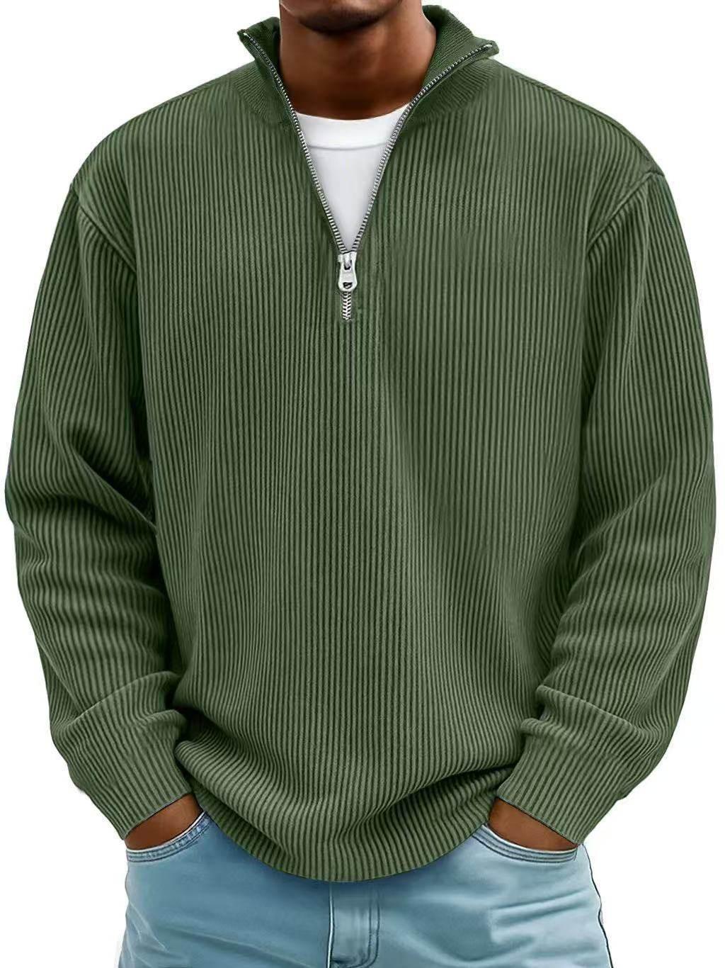 Corduroy Zipper Stand Collar Sweatshirt for Men – Casual Warm Top - ZA-Zola