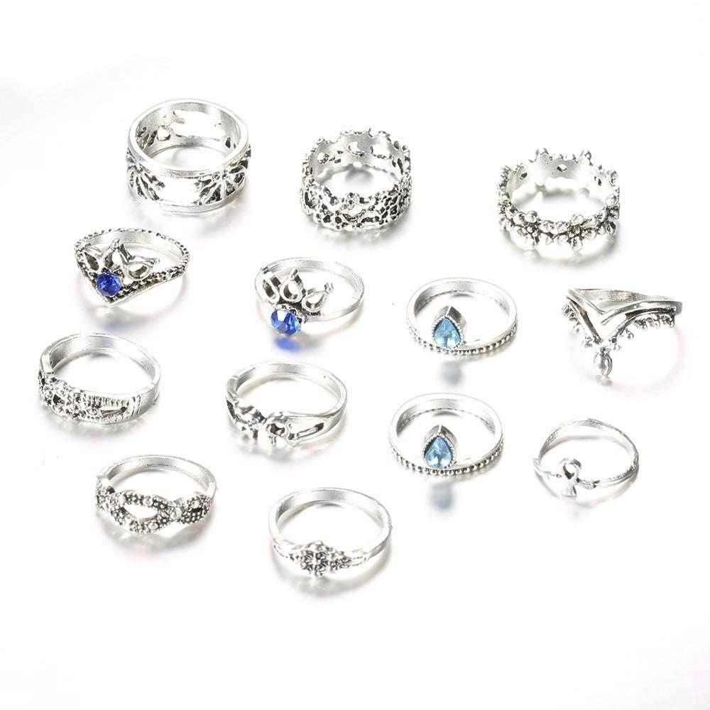 Hollow Jeweled 13-Piece Women's Ring Set - ZA-Zola