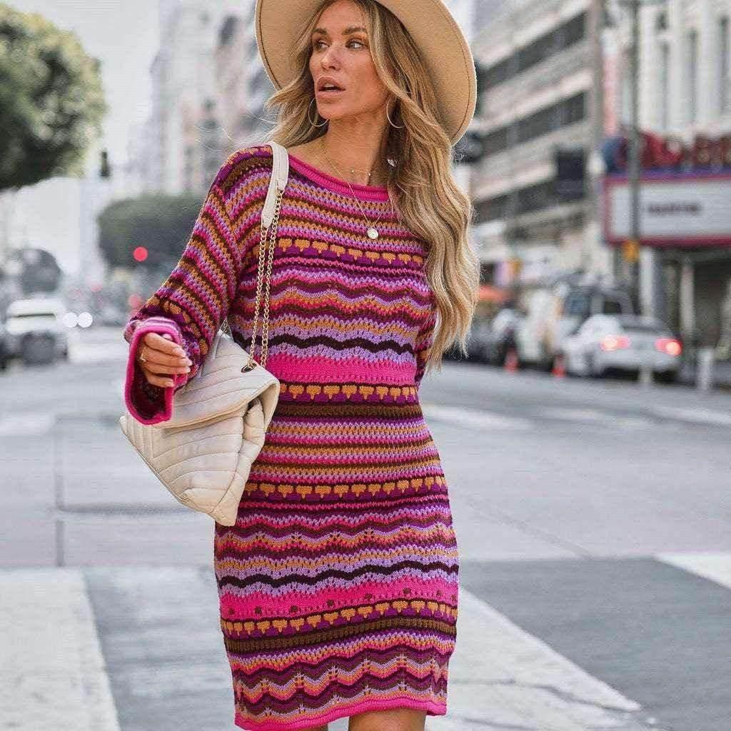 Women’s Patchwork Knit Cutout Dress - ZA-Zola