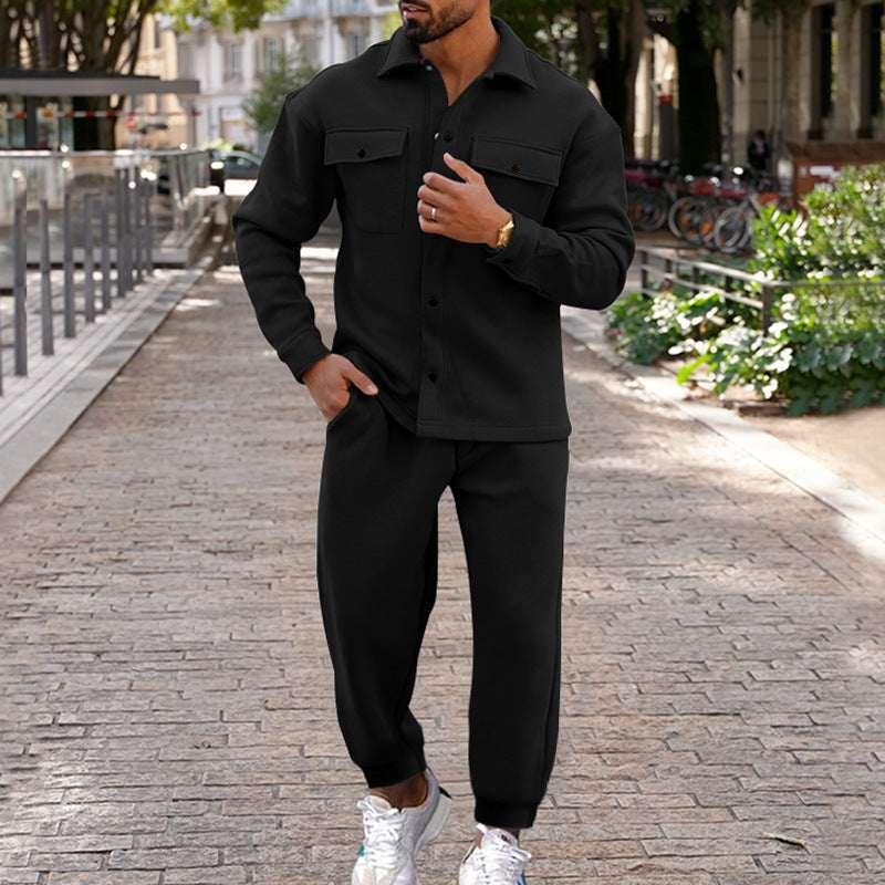 Men Suede Two Piece Suit | Slim Fit Casual Set - ZA-Zola