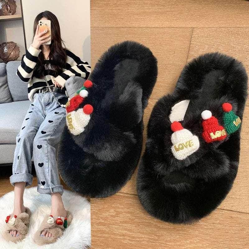 Christmas Hat Fluffy Slippers – Warm & Cute for Her - ZA-Zola
