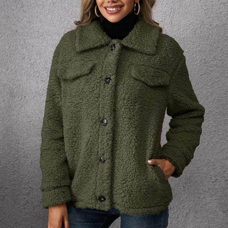 Lapel Single-Breasted Fleece Coat – Women’s Winter Jacket - ZA-Zola