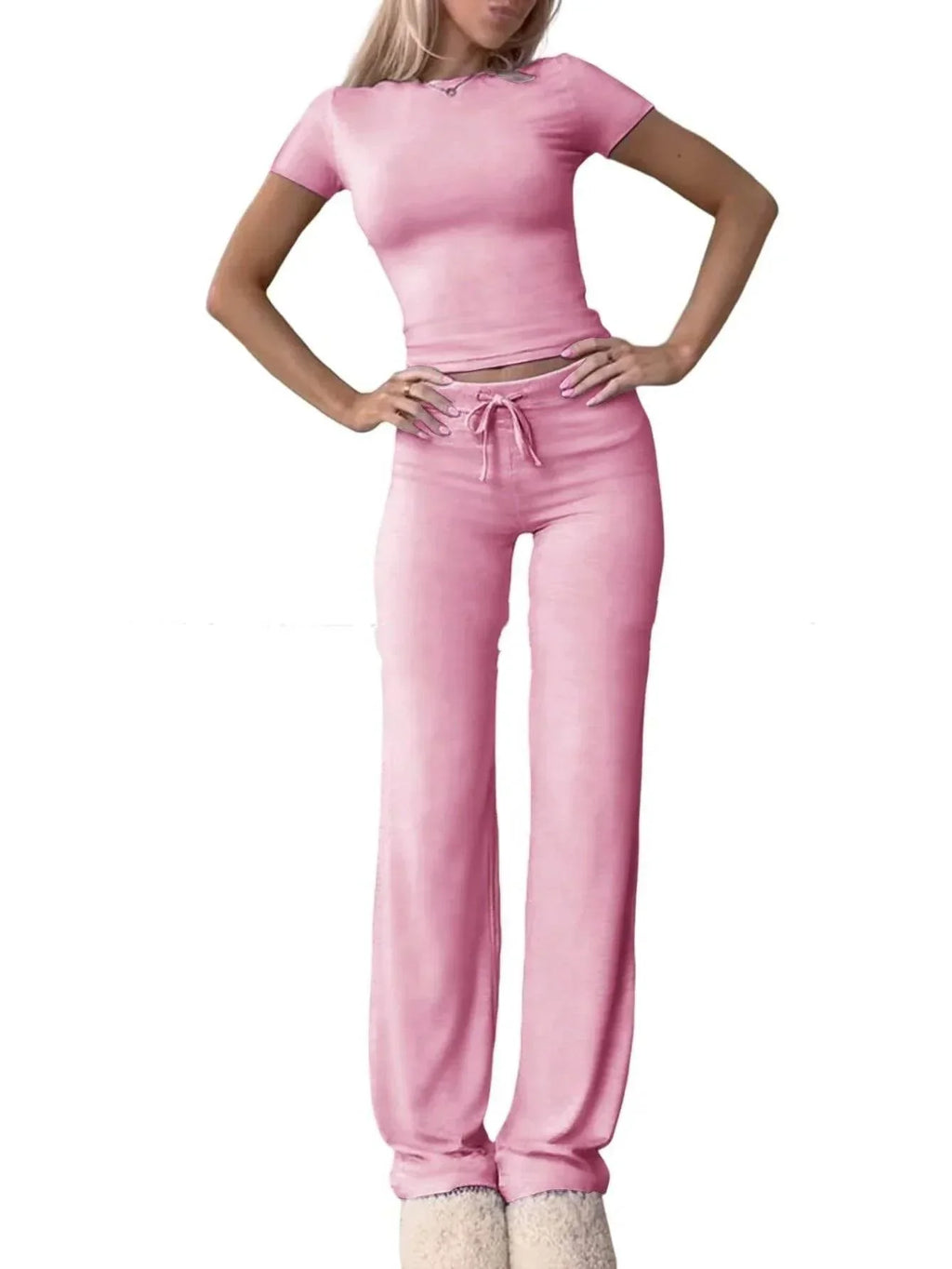 Comfy Two-Piece Lounge Set – Short Sleeve & Pants - ZA-Zola