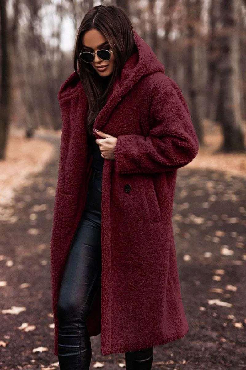 Women Teddy Coat Long Faux Fleece Hooded Winter - ZA-Zola