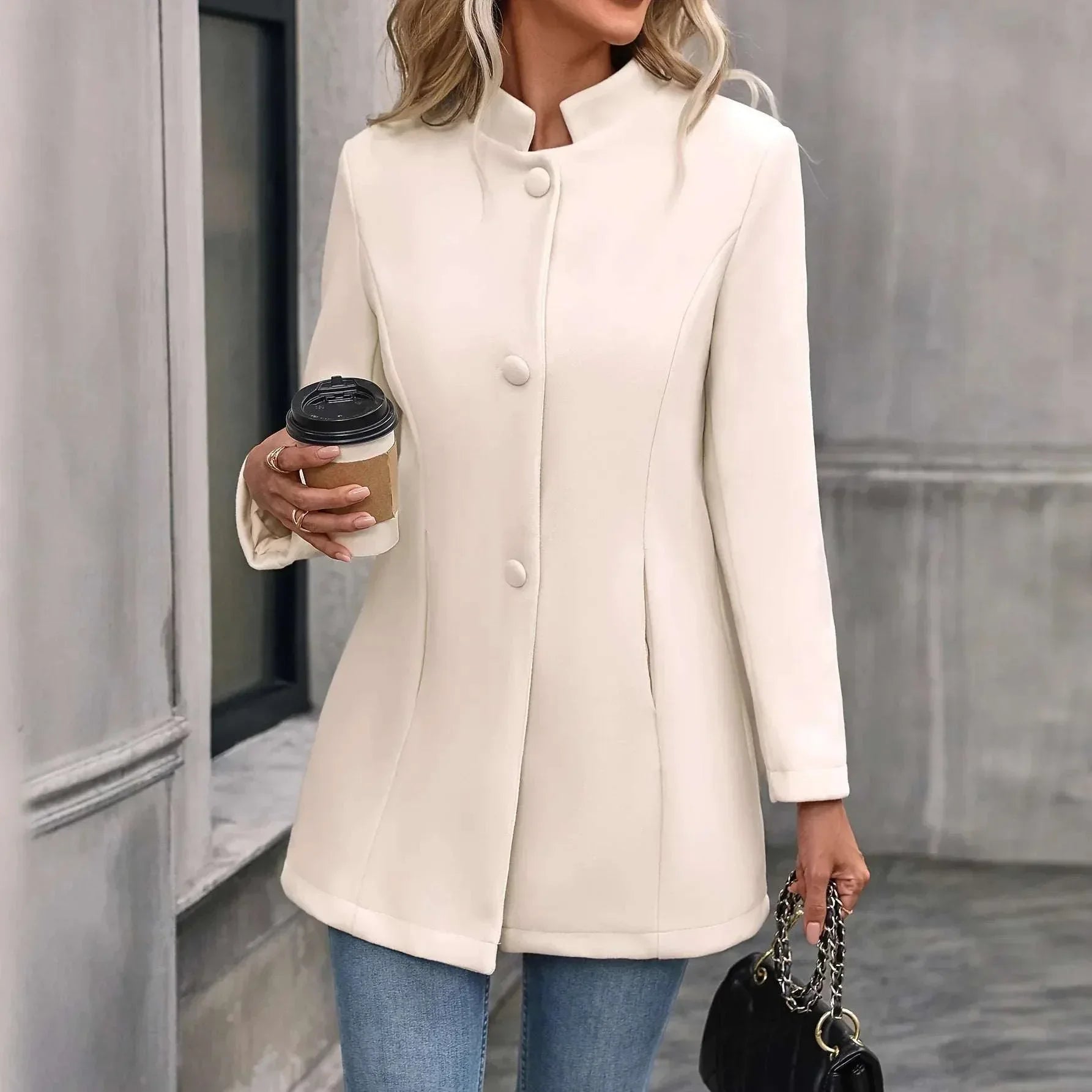 Women Slim Fit Wool Coat – Elegant Lapel Winter Style - ZA-Zola